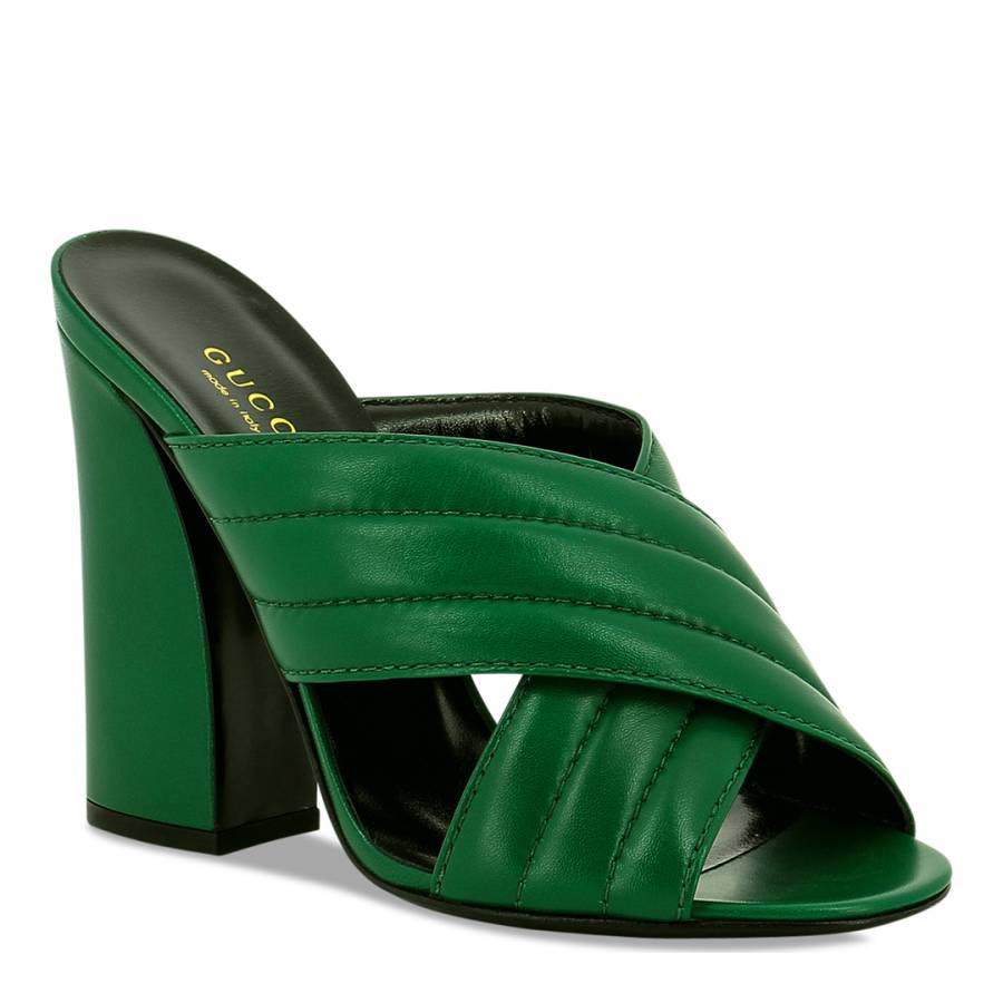 Gucci Green Leather Cross Over Mules 
