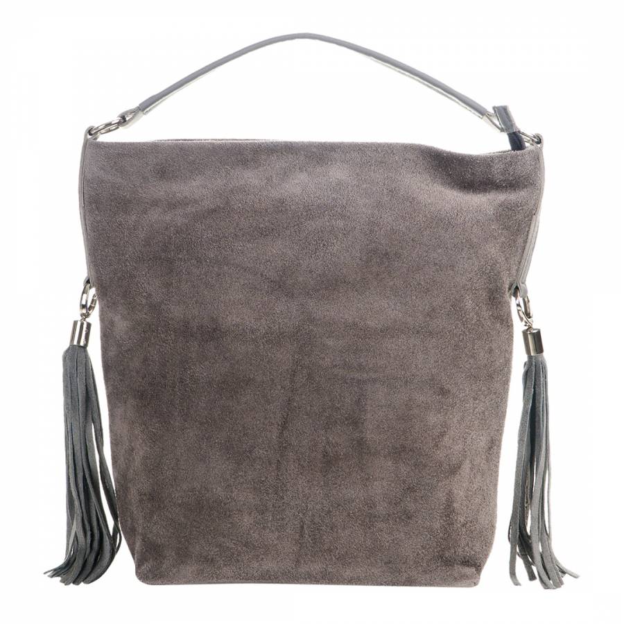 Grey Suede Leather Handbag - BrandAlley
