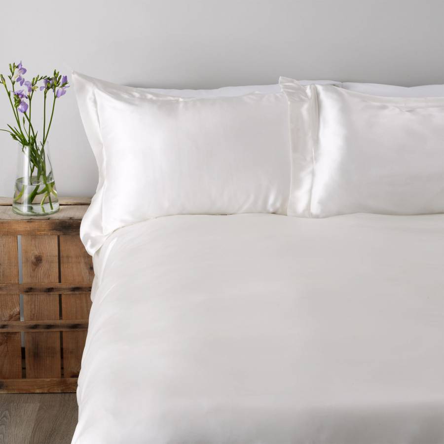 Luxury Mulberry Silk Bed Linen 2 X Superking Oxford Pcase Ivory