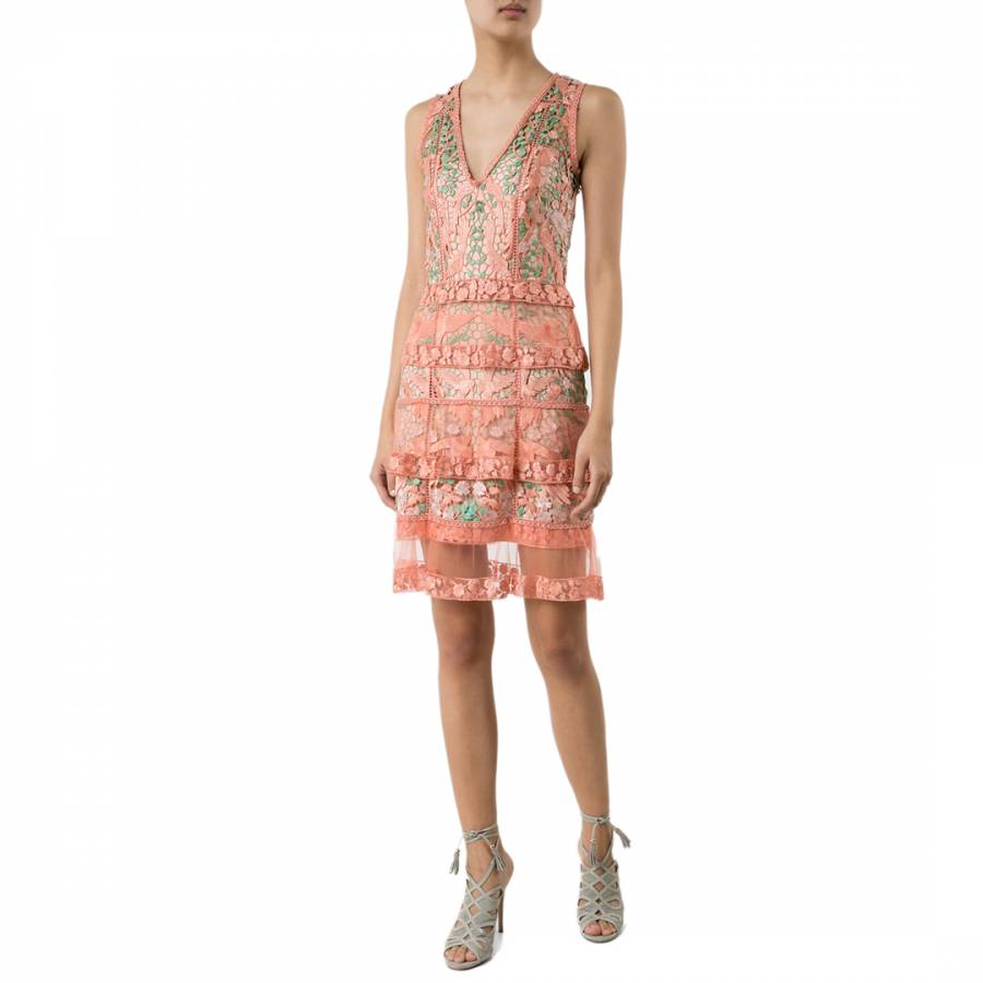 Pale Coral Floral Sheer Layered Dress - BrandAlley