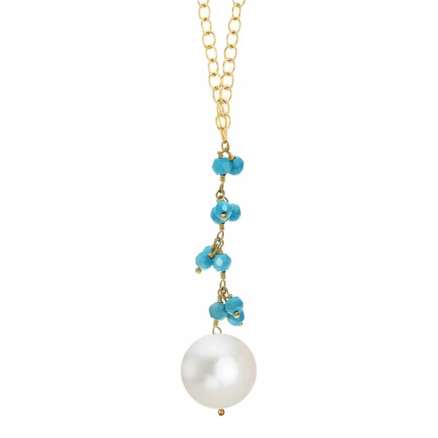 Gold Plated Plated Turquoise And Pearl Drop Necklace - BrandAlley