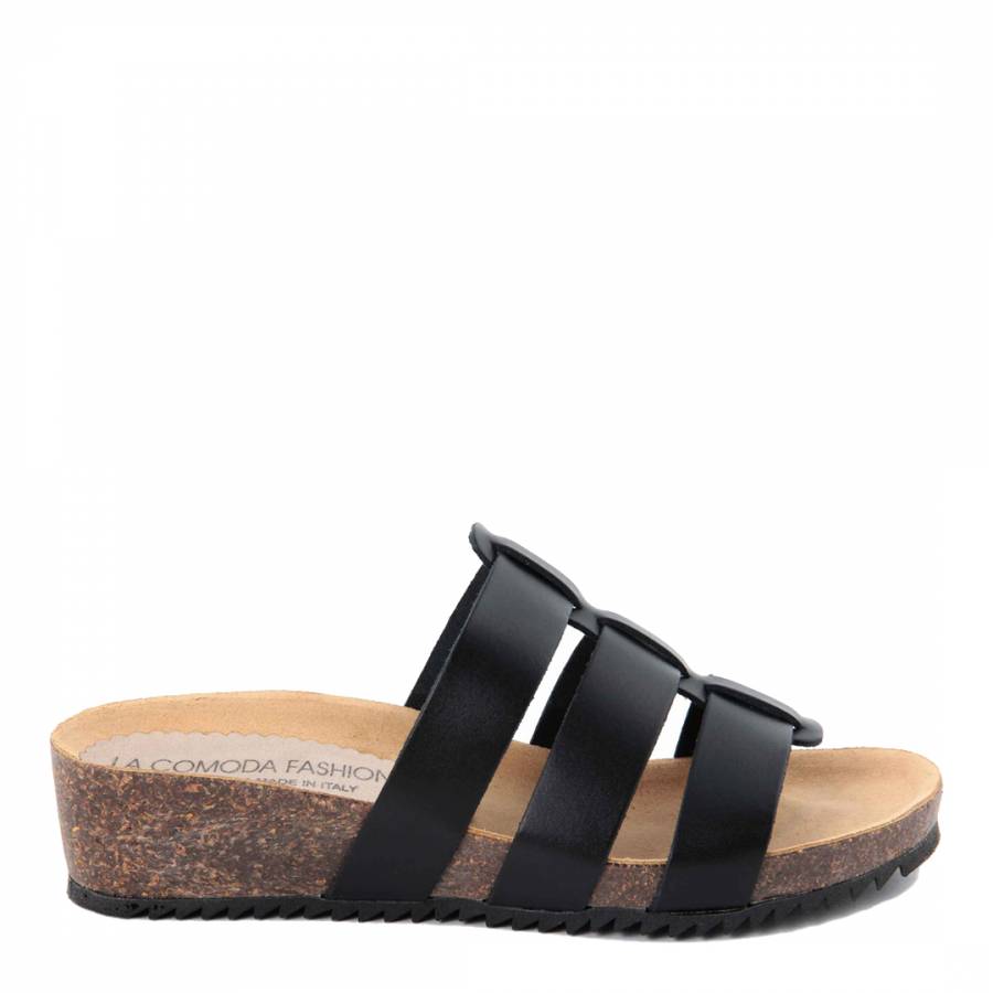 Black Leather Gladiator Style Slip On Sandals - BrandAlley