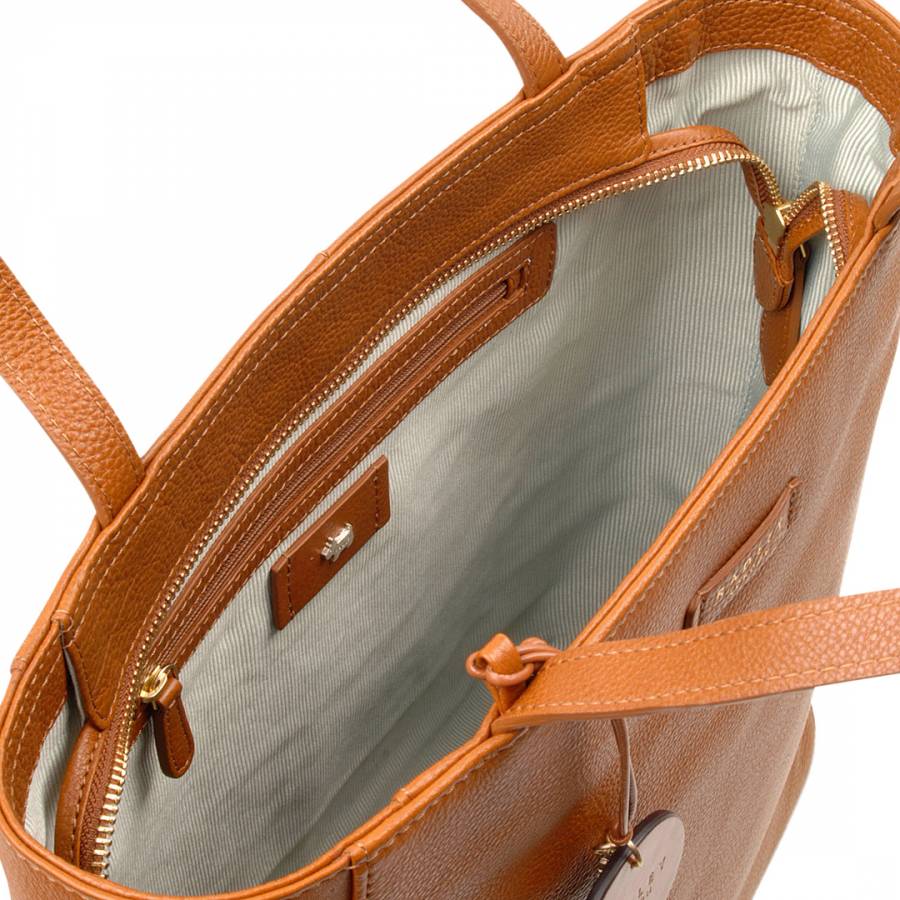 Tan Large Leather Long Acre Ziptop Tote Bag - BrandAlley