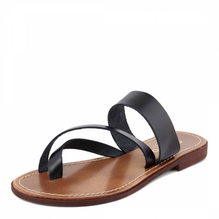 Black Leather Toe Thong Sandals - BrandAlley