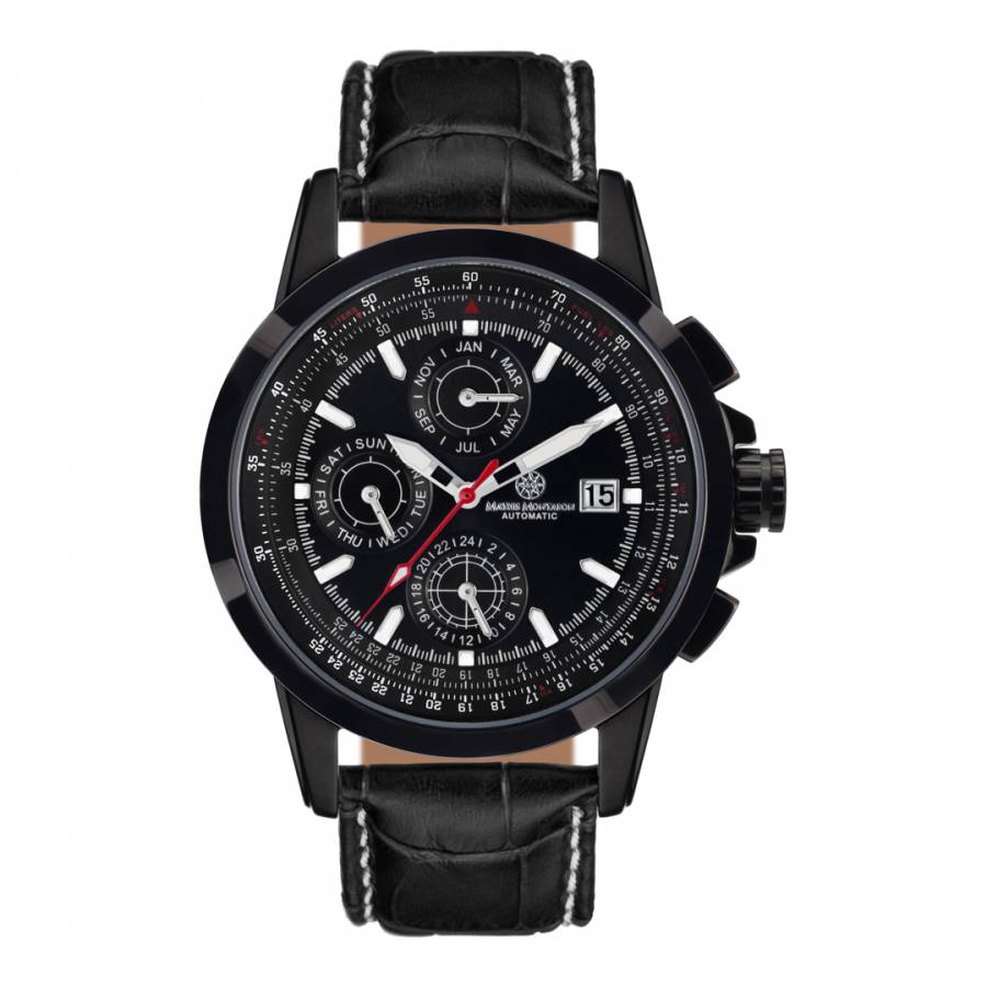 Men's Aerotime Black Leather Watch - BrandAlley