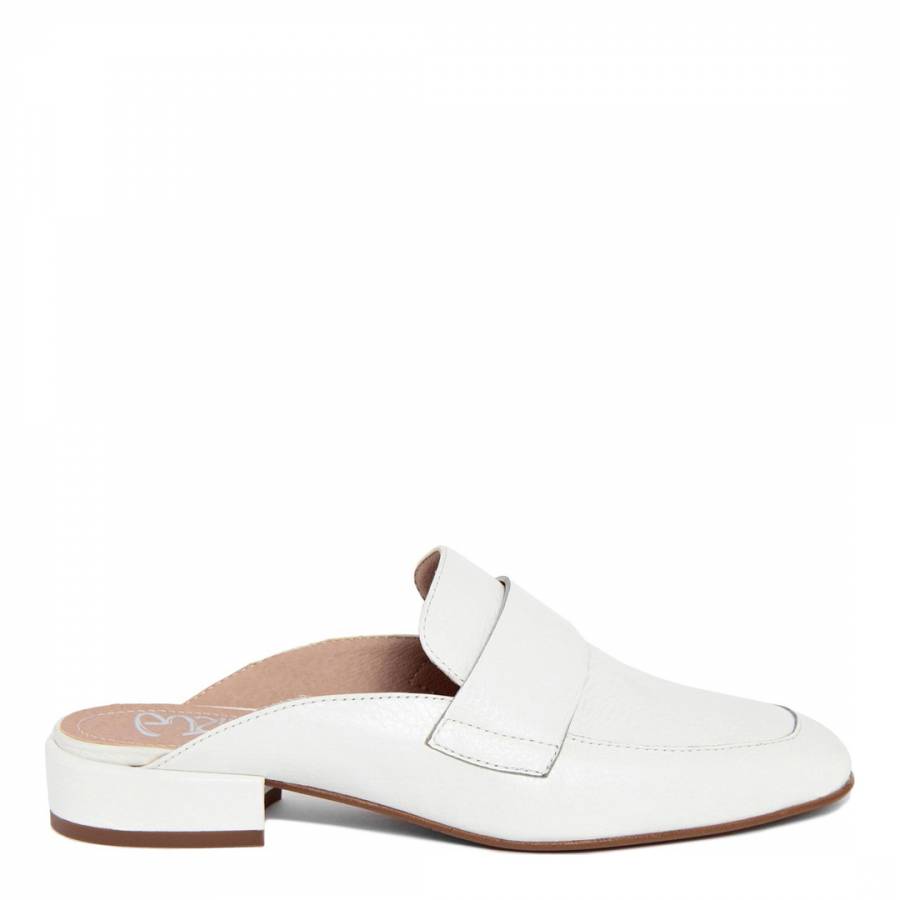 White Leather Backless Penny Loafers - BrandAlley