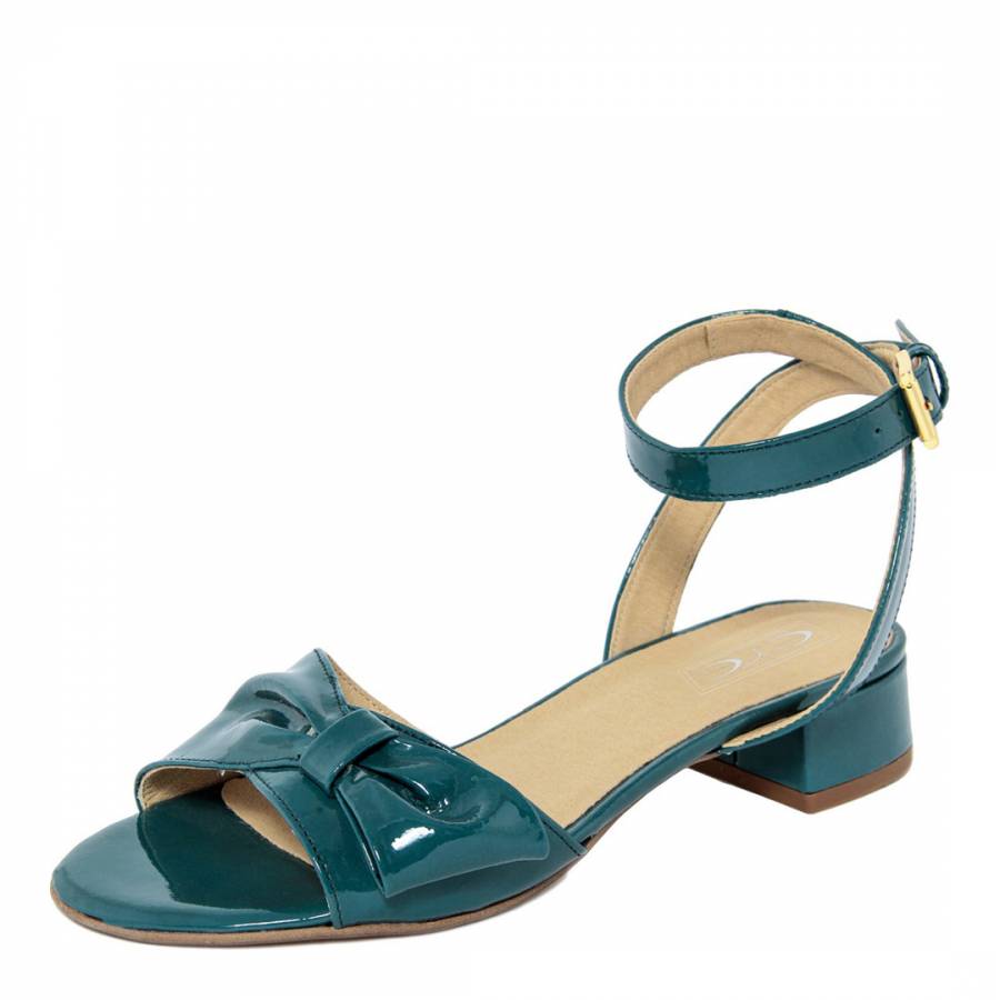 Teal Blue Patent Leather Bow Front Sandals - BrandAlley