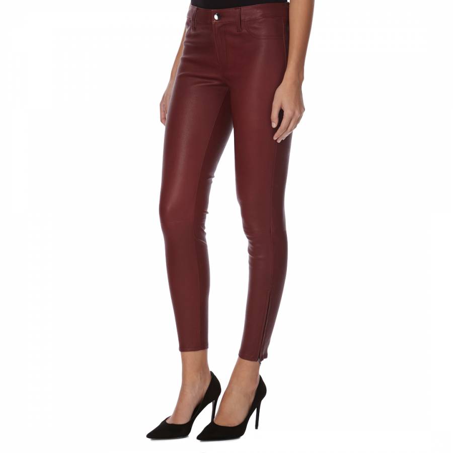 Burgundy L8001 Mid Rise Leather Trousers - BrandAlley