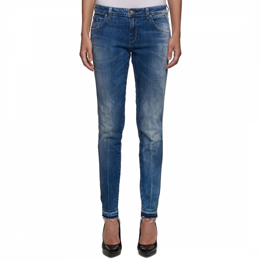 Blue Slim Stretch Distressed Jeans - BrandAlley