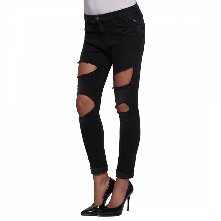 Dark Grey Straight Stretch Low Rise Ripped Jeans - BrandAlley