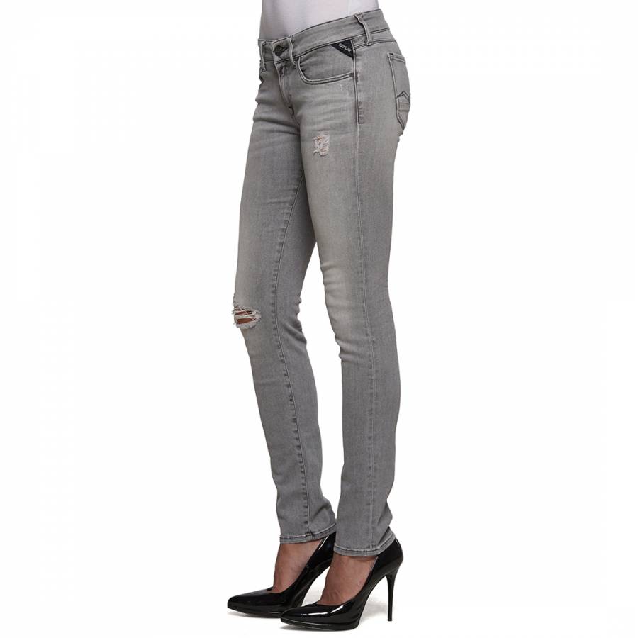 Grey Wash Skinny Cotton Stretch Low Rise Jeans - BrandAlley