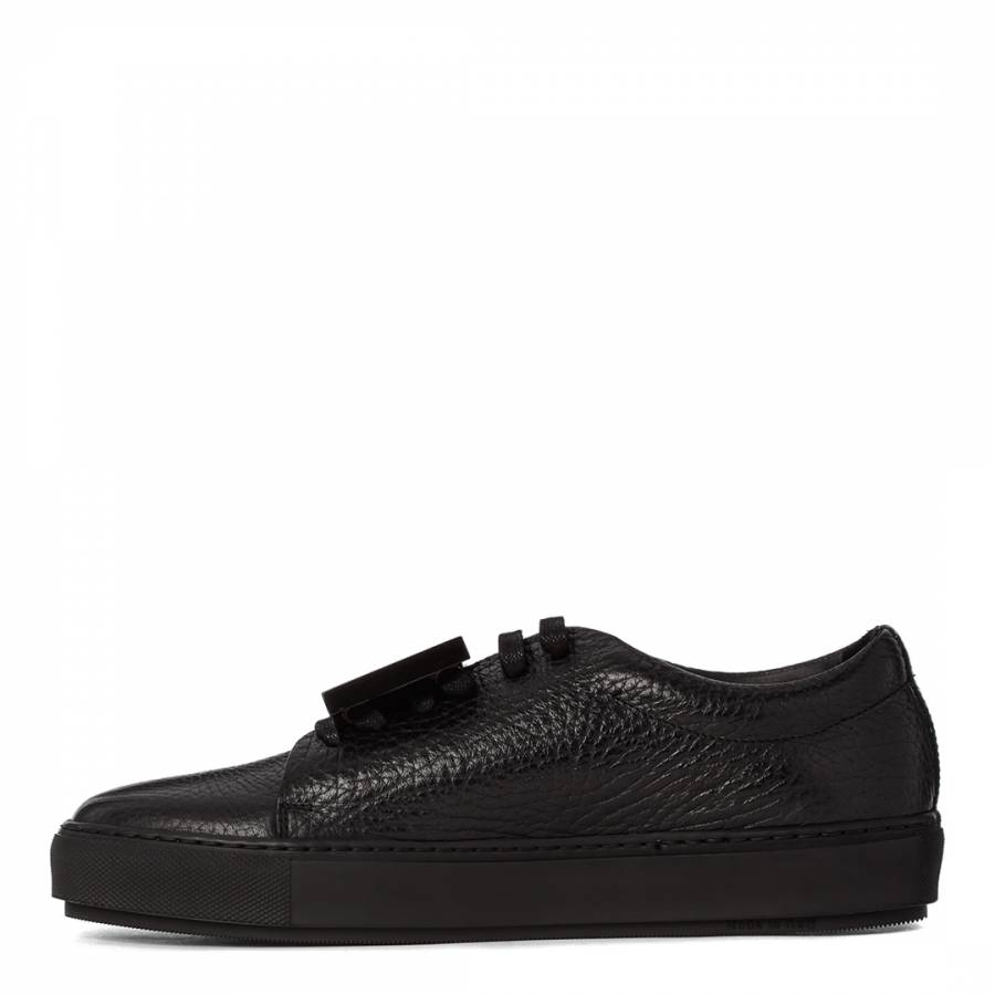 Women's Black Leather Smile Lace Up Trainers - BrandAlley