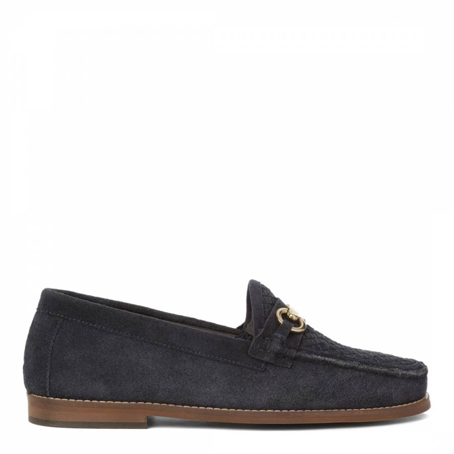 Navy Suede Kent Woven Vamp Loafers - BrandAlley