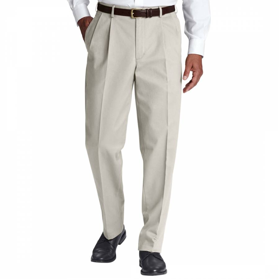 Light Stone Traditional Fit Pleat Front Chinos - BrandAlley