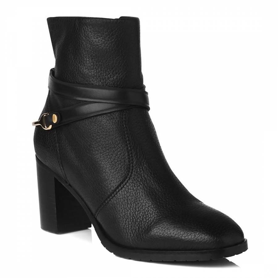 Black Leather Ruth Buckle Ankle Boots - BrandAlley