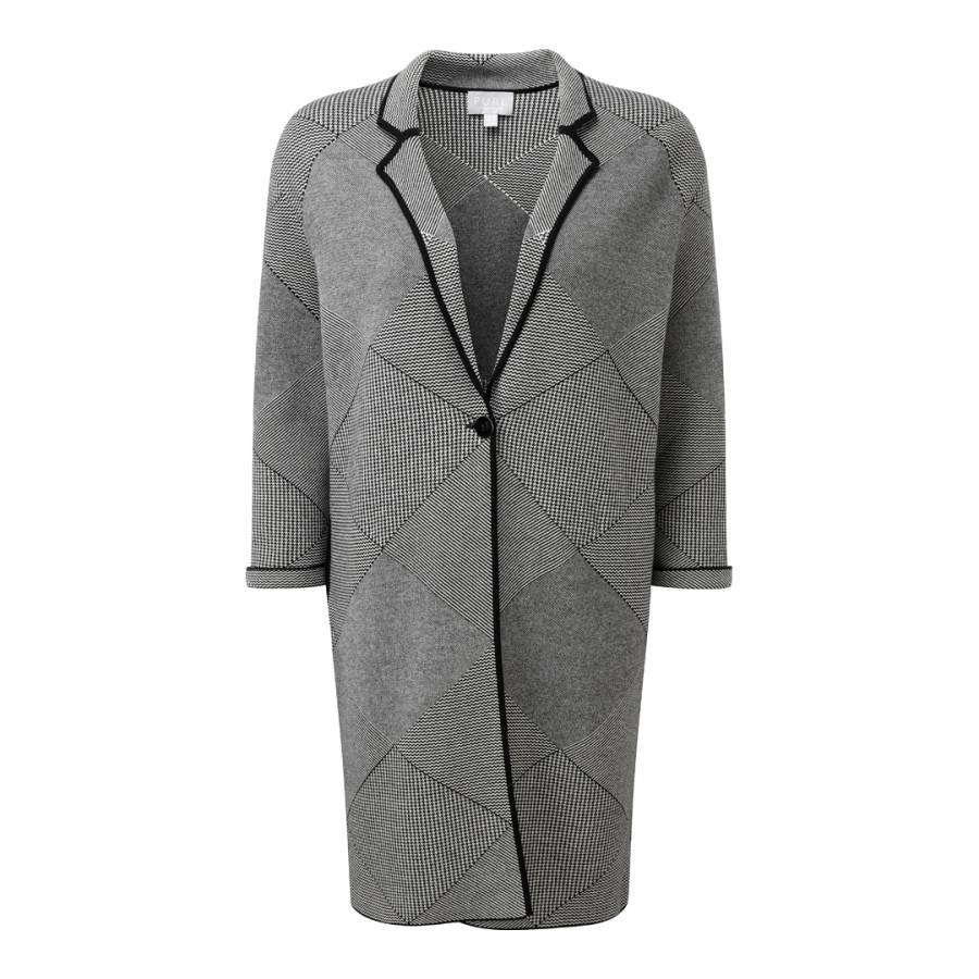 Grey Check Cashmere Mix Double Faced Coatigan - BrandAlley