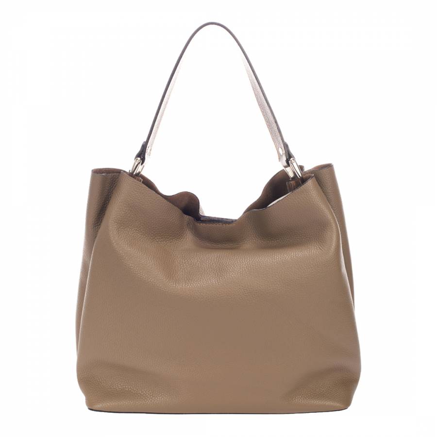 Taupe Leather Shoulder Bag - BrandAlley