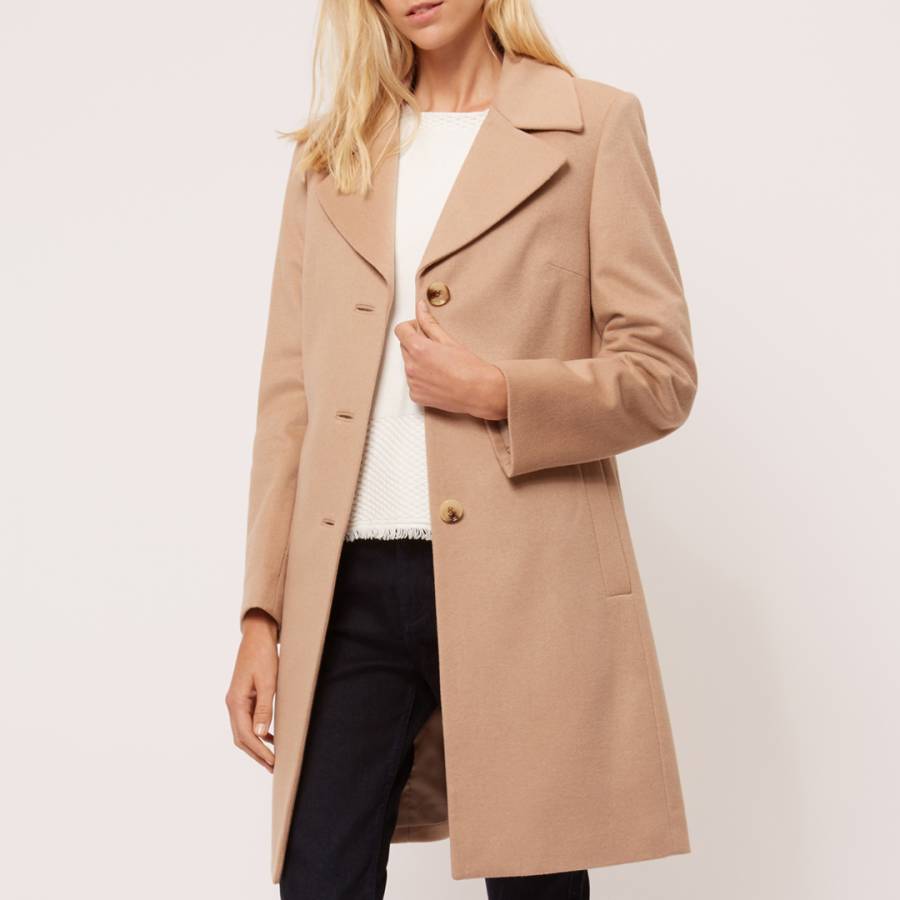 Beige Wool Three Button Coat - BrandAlley