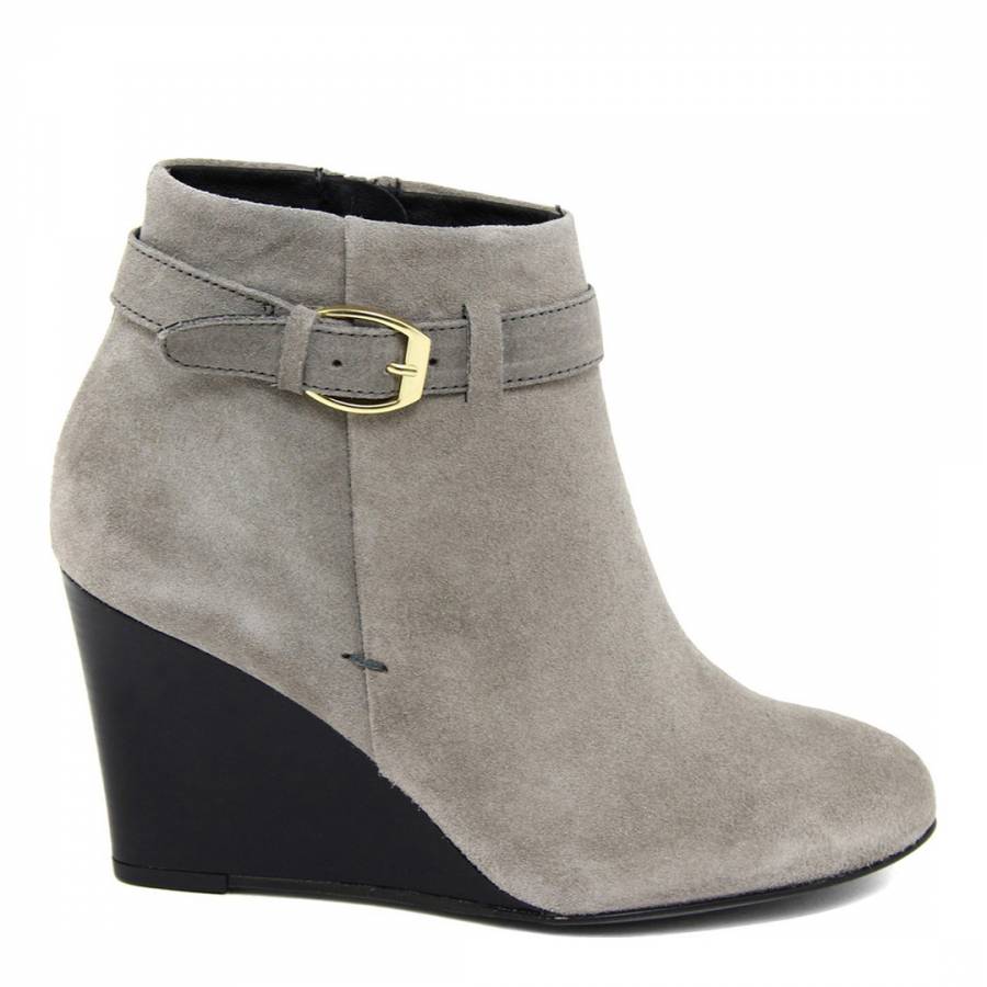 Light Grey Suede Buckle Ankle Boots - BrandAlley