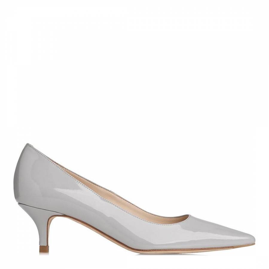 Grey Patent Low Heel Pointed Court Shoe 