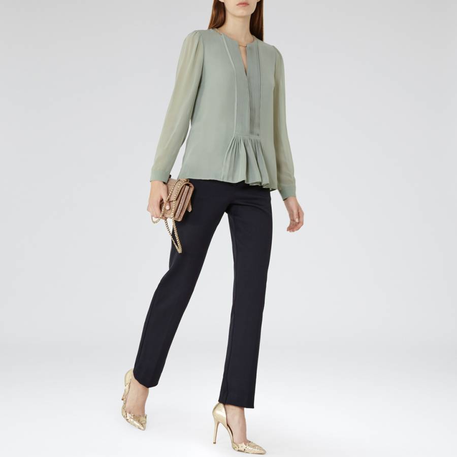 Green Inda Pleated Chain Neck Blouse - BrandAlley