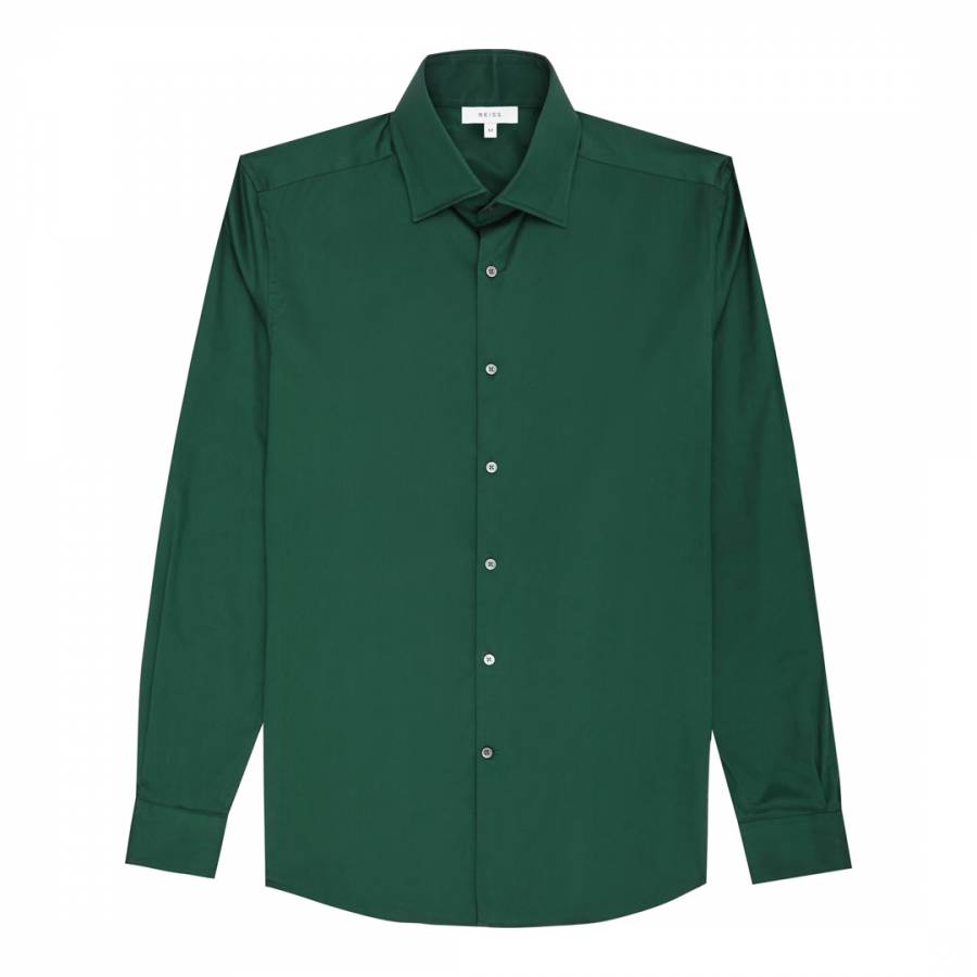 Deep Green Joshua Cotton Blend Stretch Shirt - BrandAlley