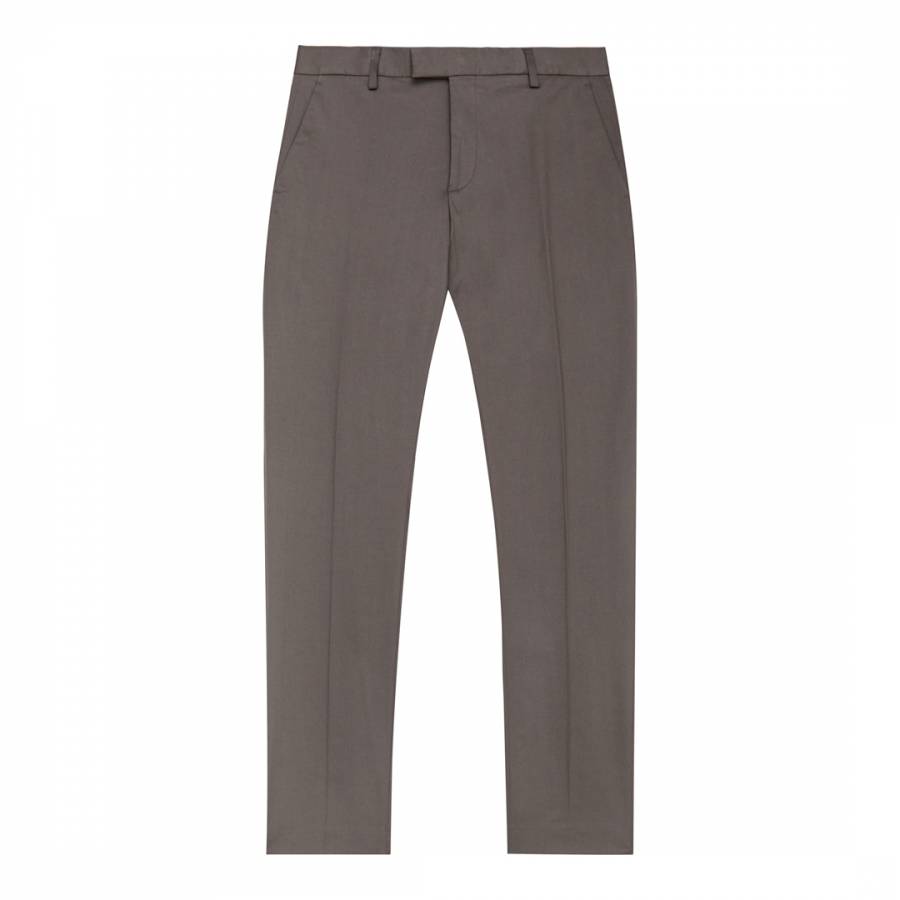 Taupe Statten Slim Stretch Cotton Suit Trousers - BrandAlley