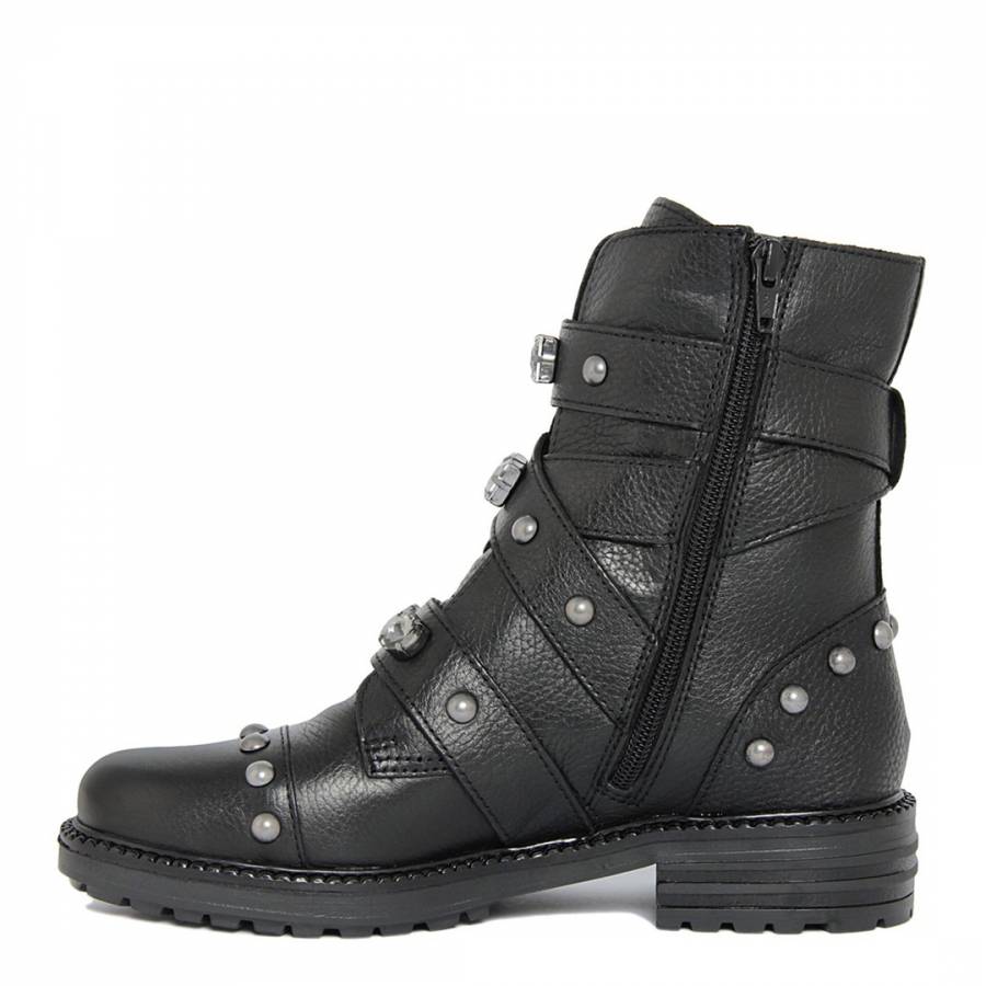 Black Leather Troll Ankle Boots - BrandAlley