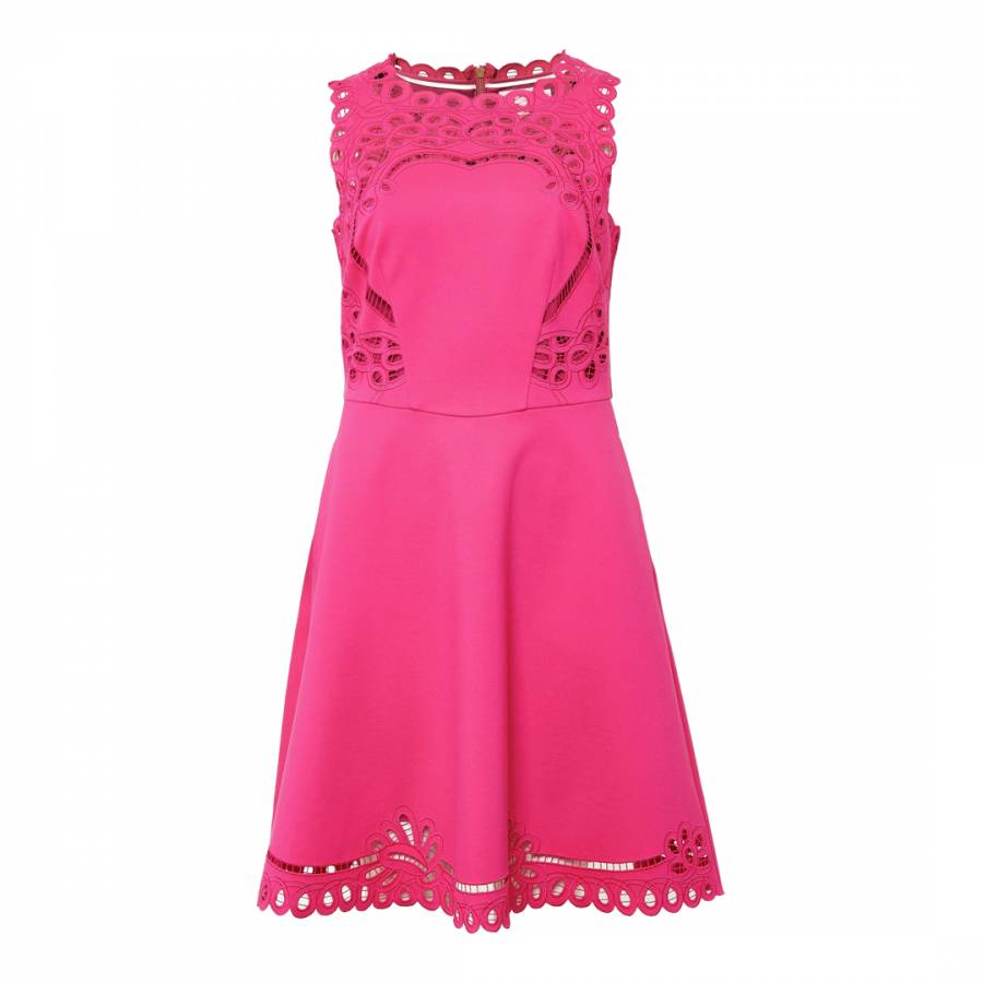 Bright Pink Verony Embroidered Skater Dress - BrandAlley