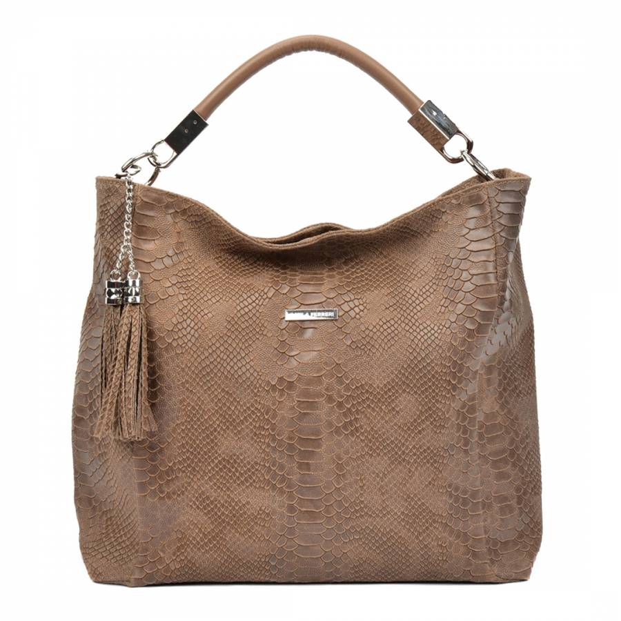 Taupe Texture Leather Hobo Bag