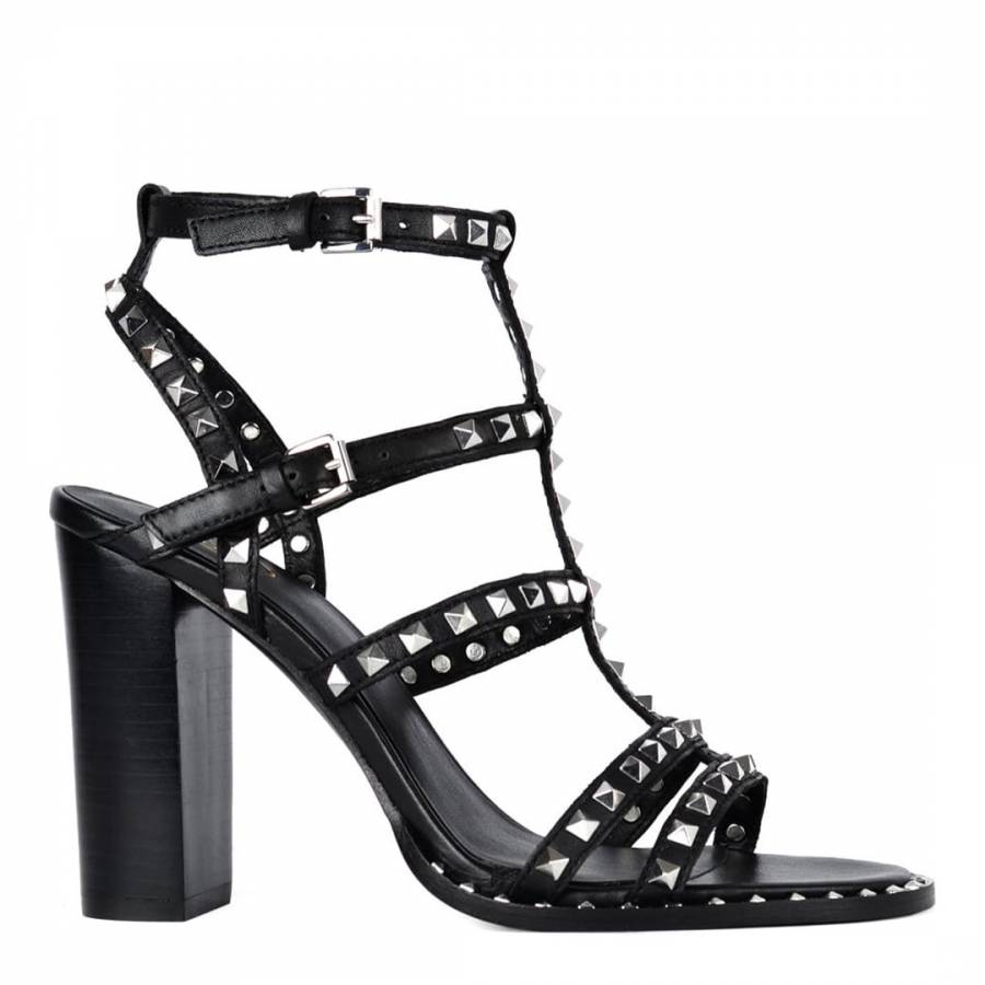 Black Leather Studded Lucy Heeled Sandals - BrandAlley