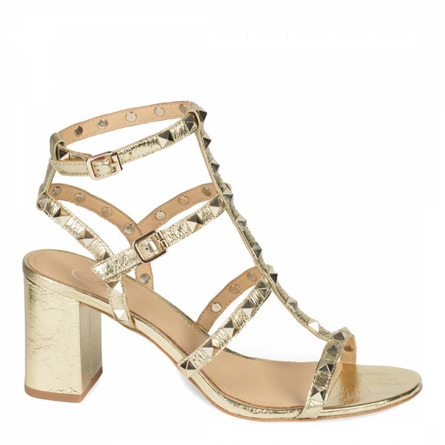 Gold Leather Sublime Studded Heeled Sandals - BrandAlley