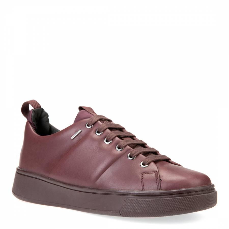 Women's Burgundy Leather Lace Up Sneakers - BrandAlley