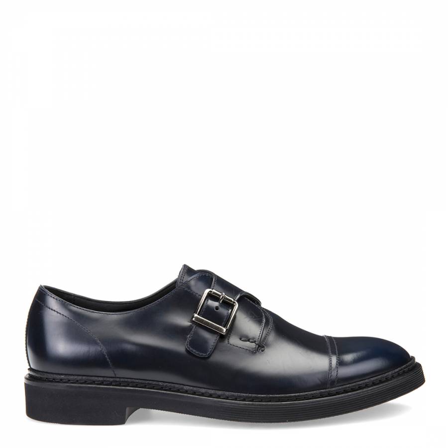 Men's Navy Leather Monk Strap Shoes -