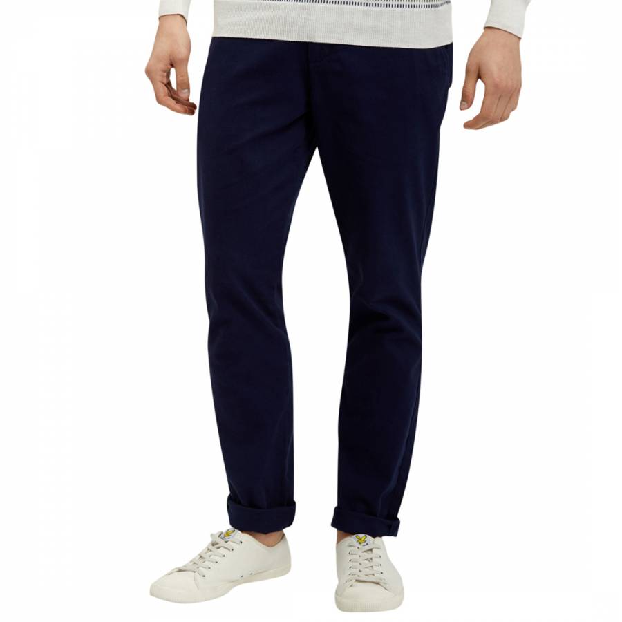 Navy Slim Fit Cotton Blend Trousers - BrandAlley