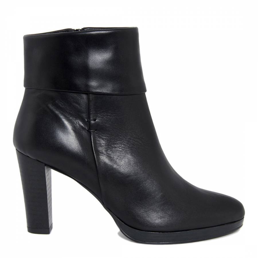 Womens Black Smooth Leather Heeled Ankle Boots - BrandAlley