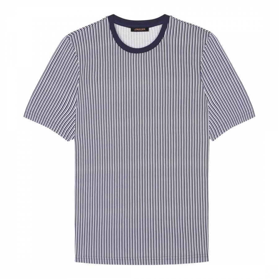 Blue/White Overdyed Stripe Cotton Tshirt - BrandAlley
