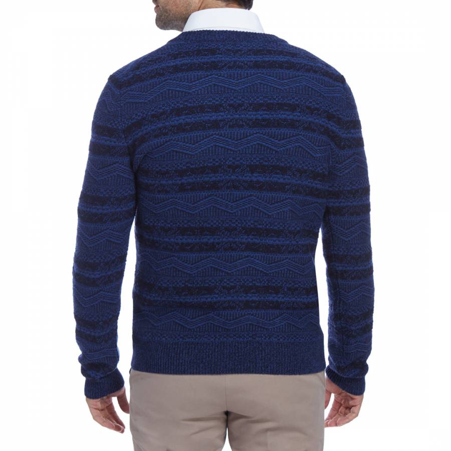 Blue/Black Patterned Wool Cashmere Jumper - BrandAlley