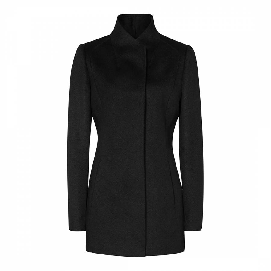 Black High Collar Wool Napoli Coat - BrandAlley