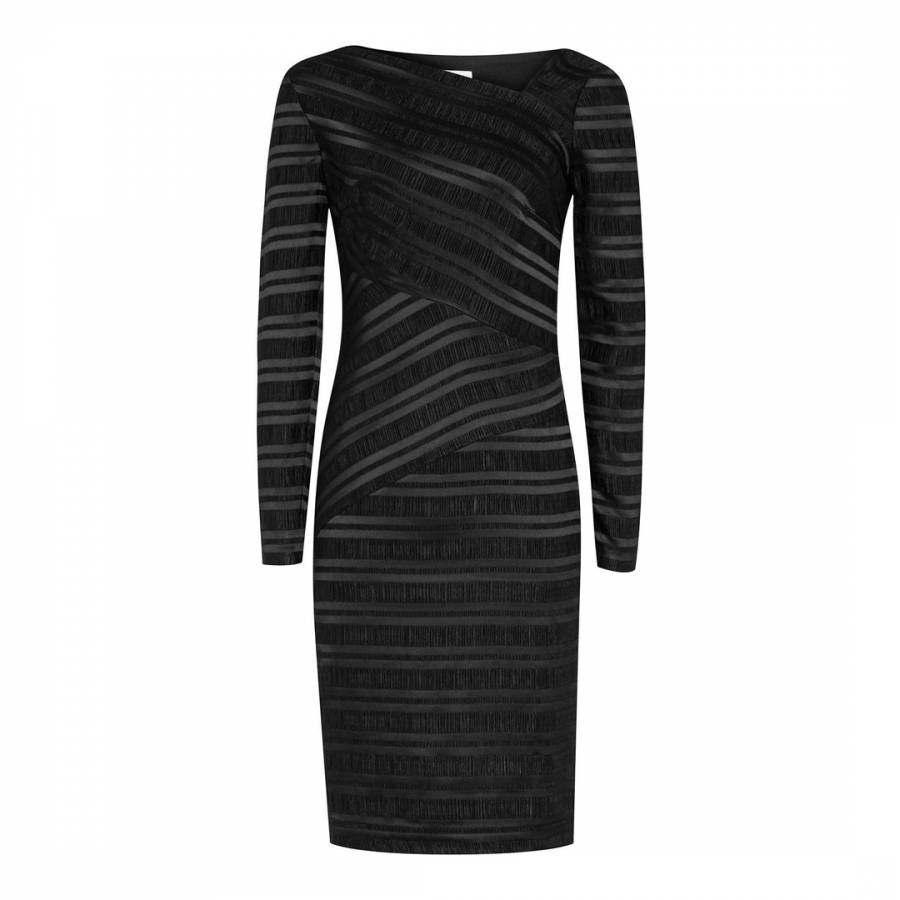 Black Stripe Texture Ailette Dress - BrandAlley
