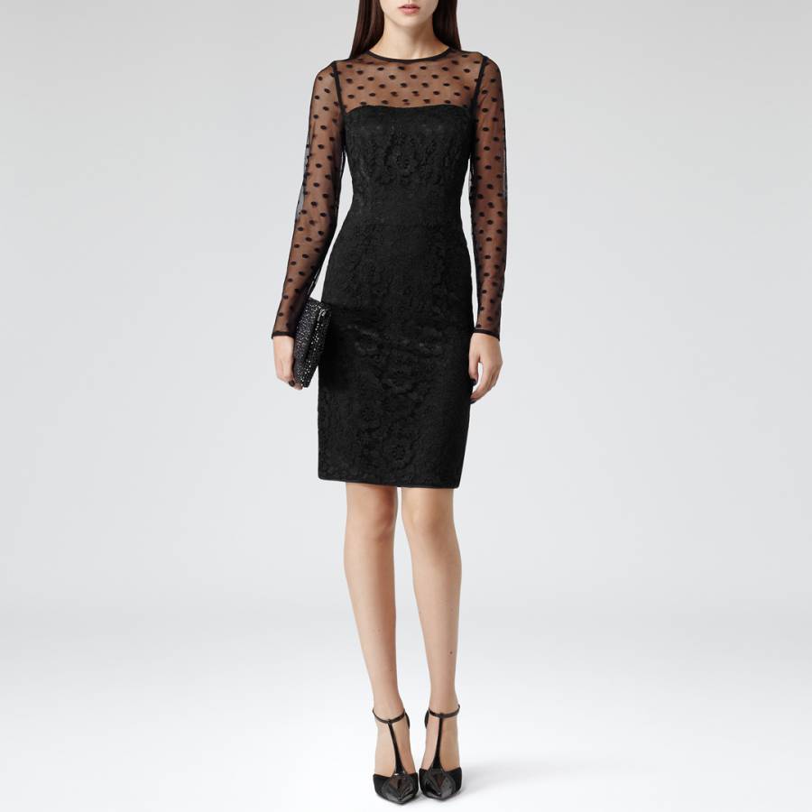 Black Lace and Spotted Mesh Diana Dress - BrandAlley