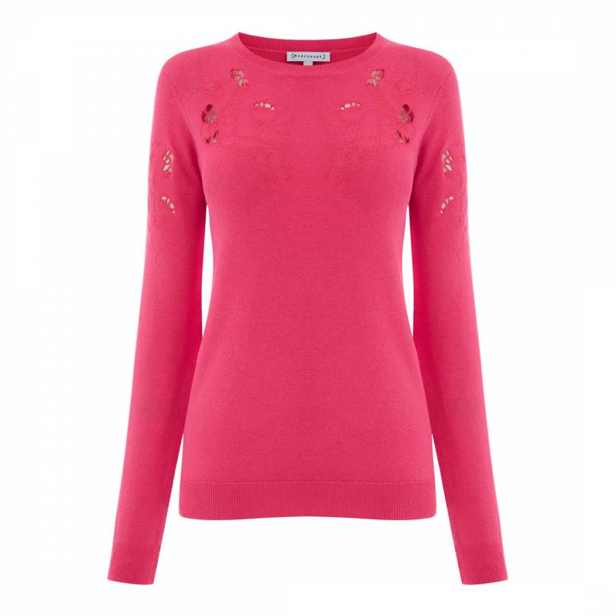 Bright Pink Floral Embroidered Jumper - BrandAlley