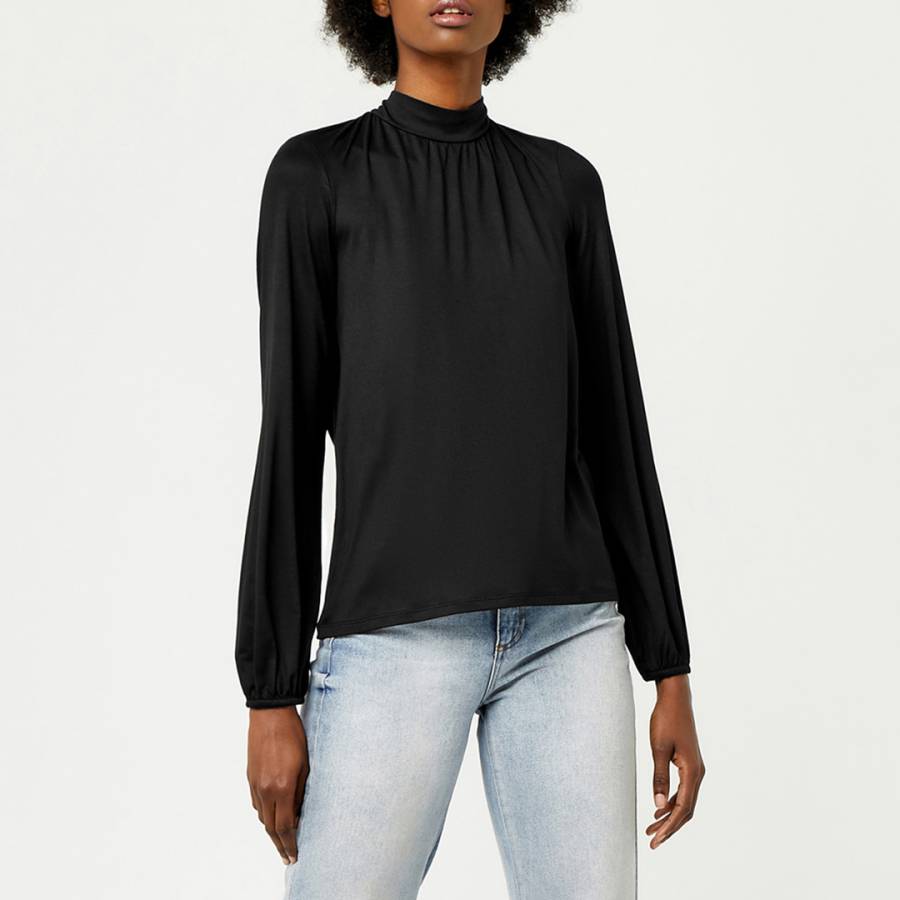 Black Polo Tie Back Long Sleeve Top - BrandAlley