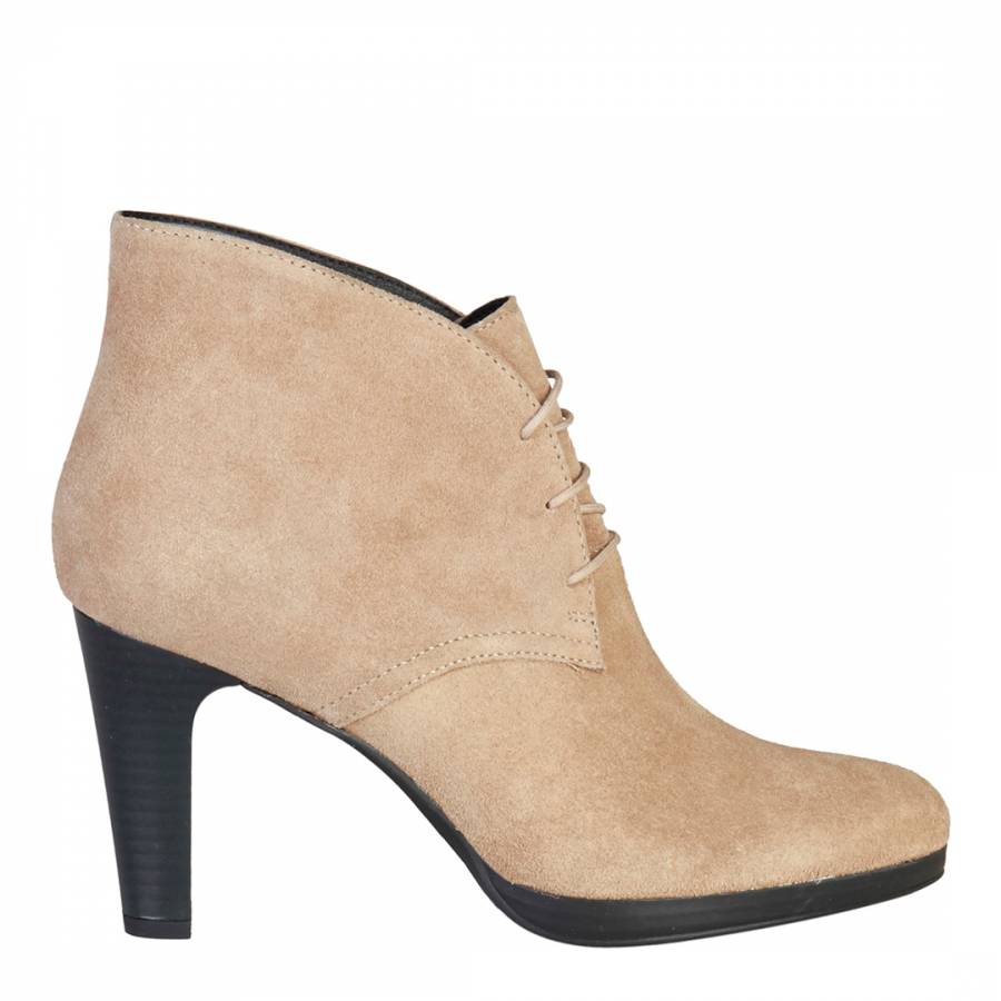 Beige Suede Lace Up Ankle Boots - BrandAlley