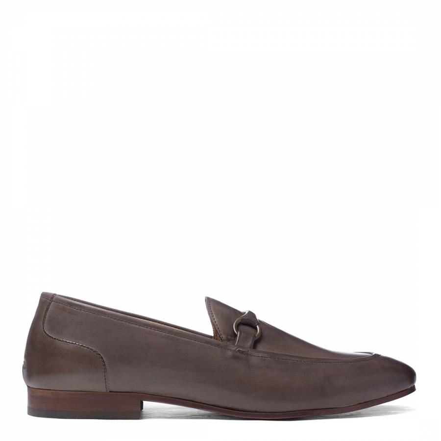 Grey Leather Renzo Loafers - BrandAlley