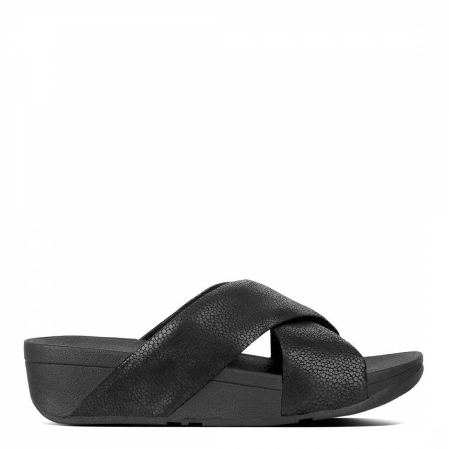 Black Leather Swoop Slide Sandals - BrandAlley