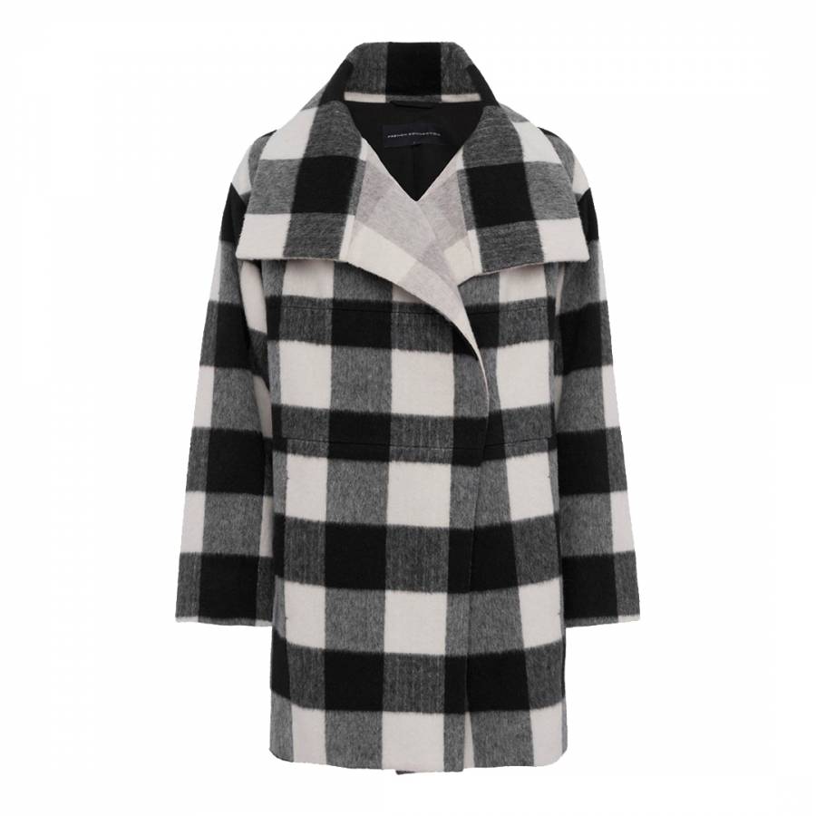 Black/White Jackie Checked Wide Collar Coat - BrandAlley