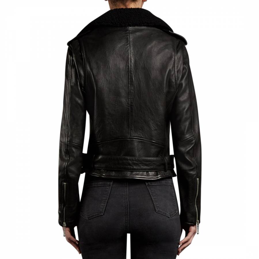 Black Giulia Leather Biker Jacket - BrandAlley
