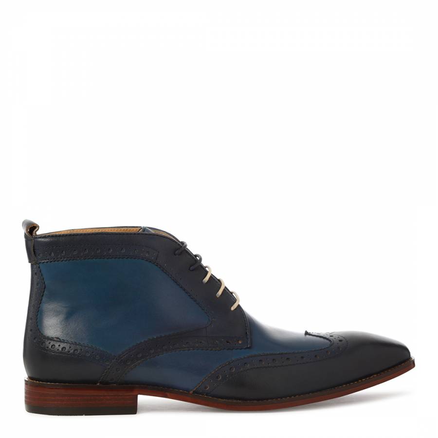 Mens Navy Blue Leather Morgan Brogue Boots - BrandAlley
