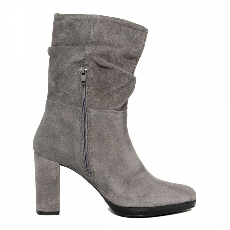 Grey Suede Slouch Top Block Heel Ankle Boots Brandalley